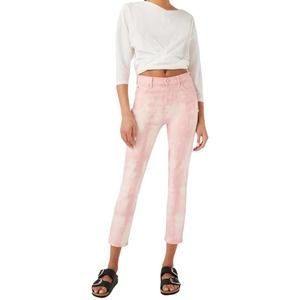 7 For All Mankind High Waist Ankle Skinny Tie Dye Pale Pink Jeans Size 25